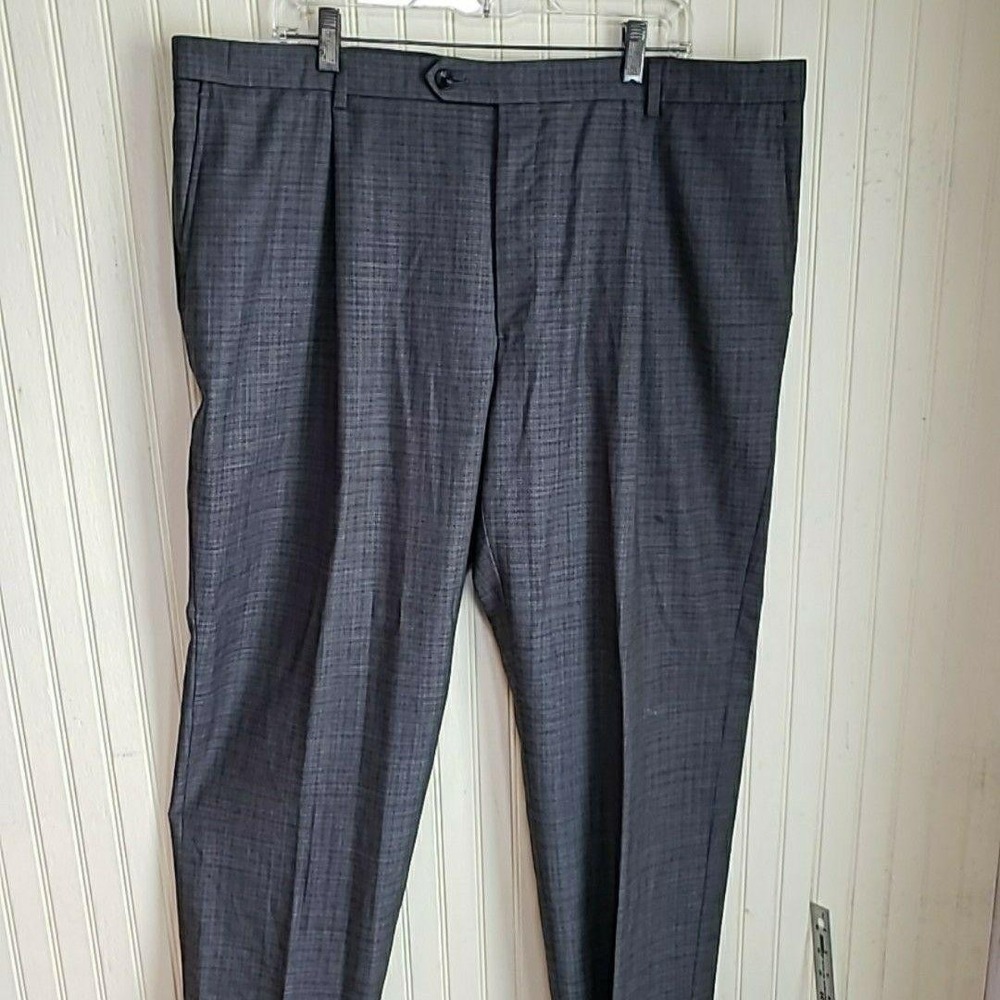 Hart Schaffner‎ Marx Dress Pants Mens 43x30 Gray Flat Front Wool Check Classic